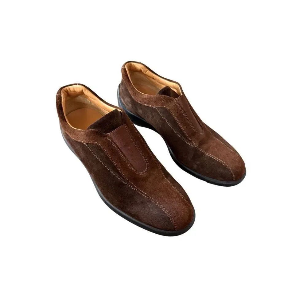 Tod's Mens Brown Suede Elastic Front Panel Slip On Flat Loafer Shoes Size 8.5